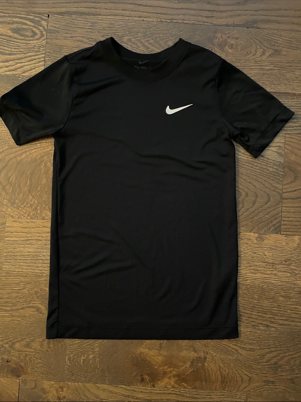 Boys Nike Dri - Fit Black Crew Short Sleeve Tee with White Swoosh